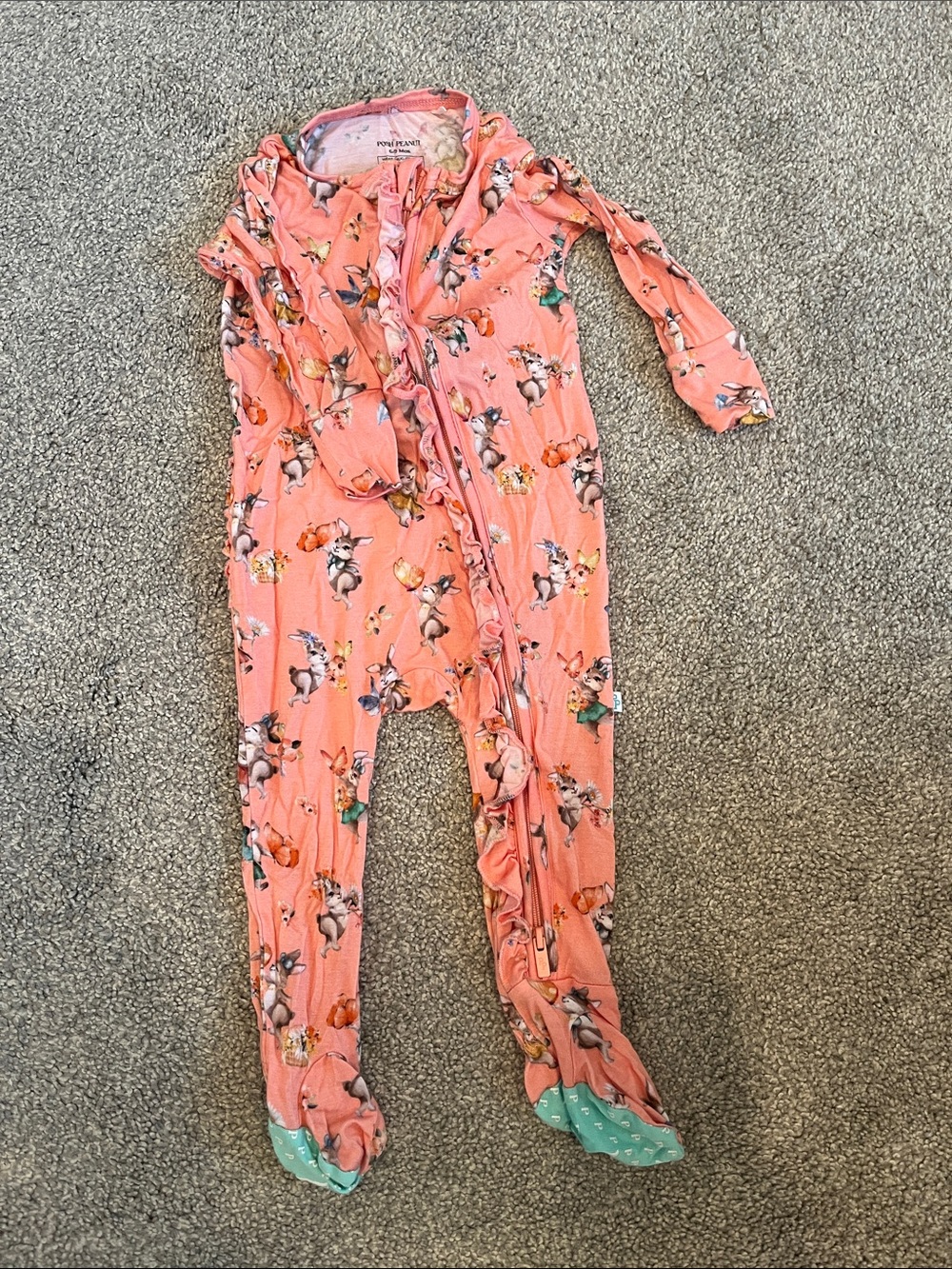 Posh Peanut Coral Bunny Floral Baby Footed One-Piece Pajamas